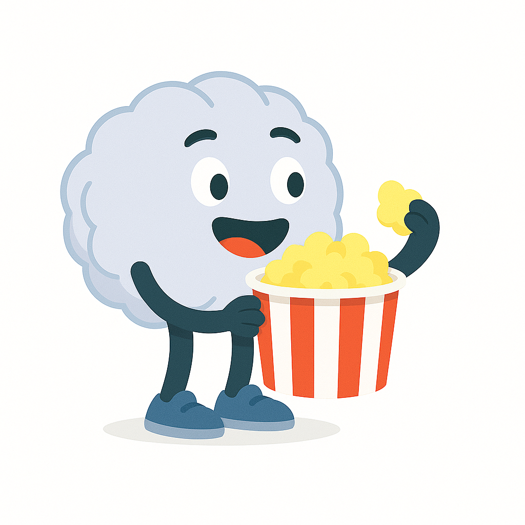 Knoodle Character eats Popcorn