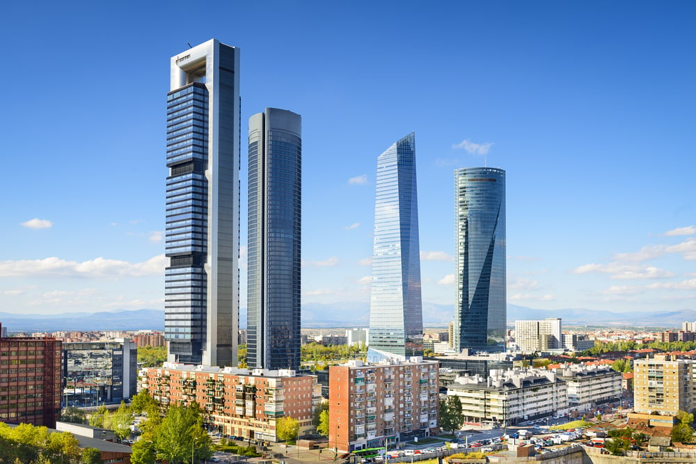 Madrid, Spain financial district skyline.