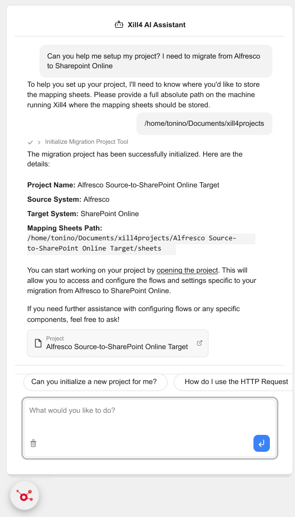 The Xill4 AI Assistant works directly inside your Xill4 migration project