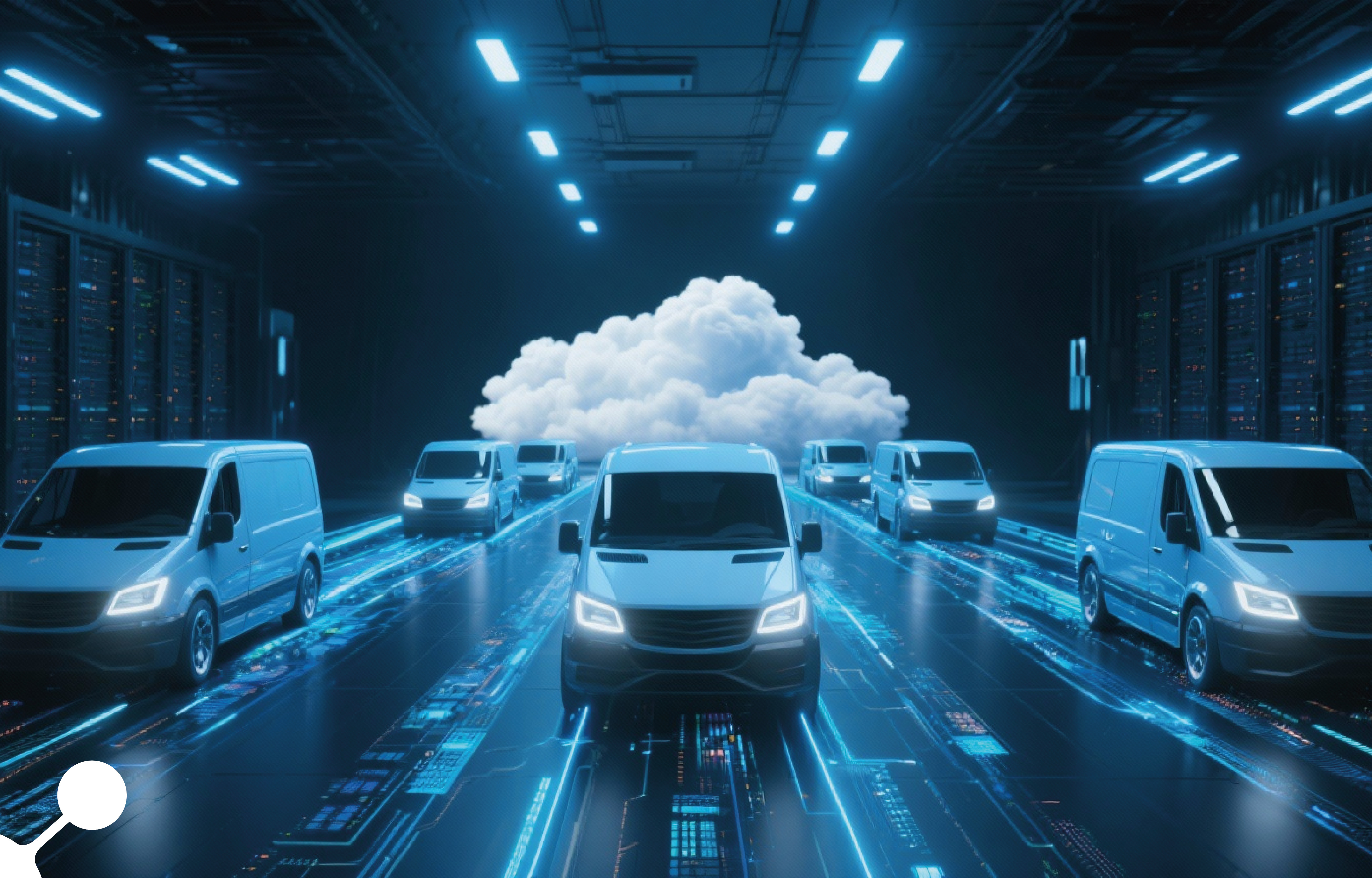 a blue care travelling down a highway surrounded by other cars with clouds in the background